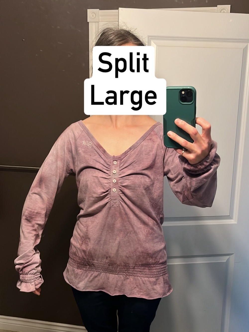 Split women's large shirred hem gathered Button Front Long Sleeve topic, lilac